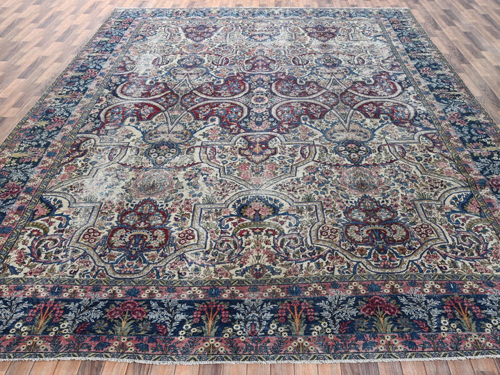 11'8" x 17'0" Vintage Hand Knotted Ivory Wool Rectangle Oriental Rug - MOA1022543