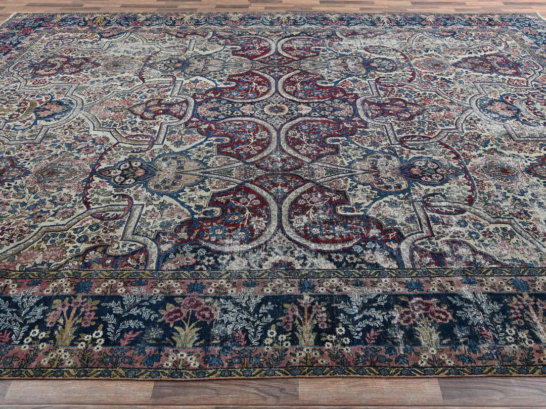 11'8" x 17'0" Vintage Hand Knotted Ivory Wool Rectangle Oriental Rug - MOA1022543