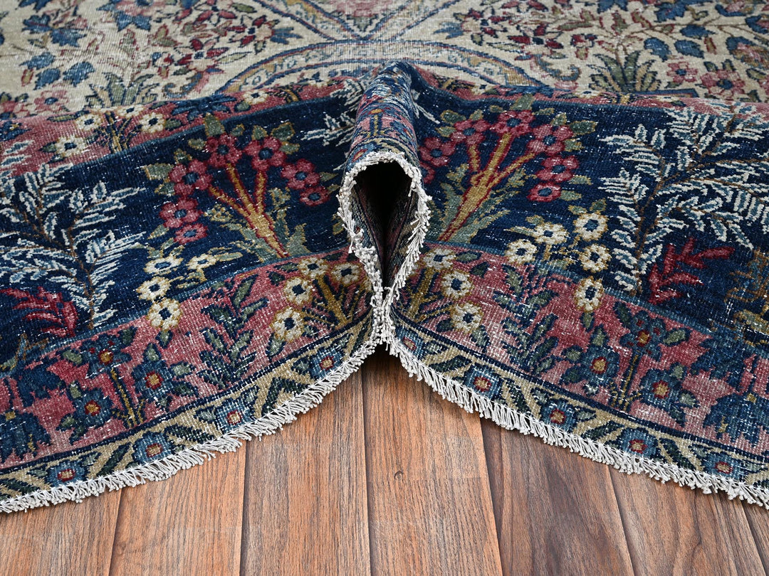 11'8" x 17'0" Vintage Hand Knotted Ivory Wool Rectangle Oriental Rug - MOA1022543