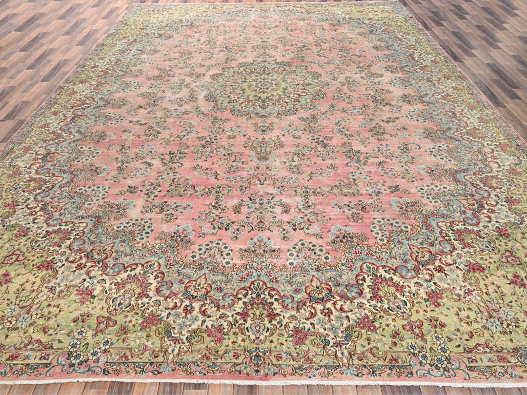 12'4" x 18'4" Vintage Hand Knotted Pink Wool Rectangle Oriental Rug - MOA1022544