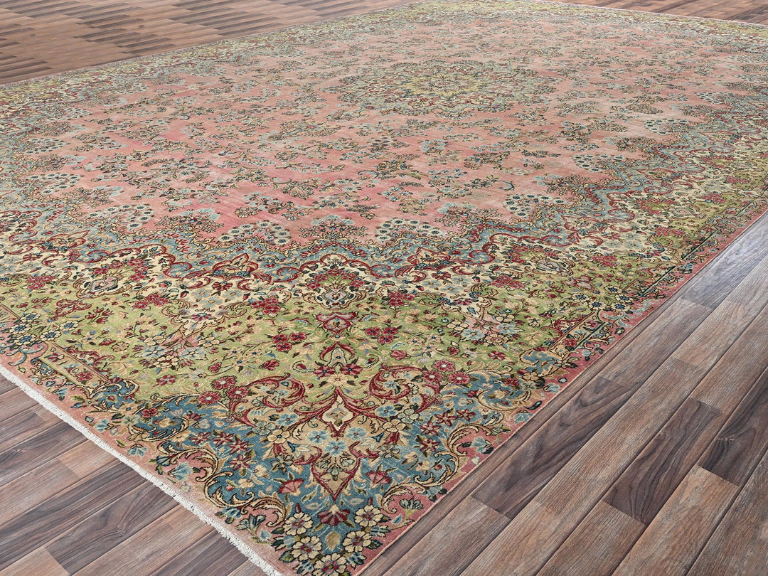 12'4" x 18'4" Vintage Hand Knotted Pink Wool Rectangle Oriental Rug - MOA1022544