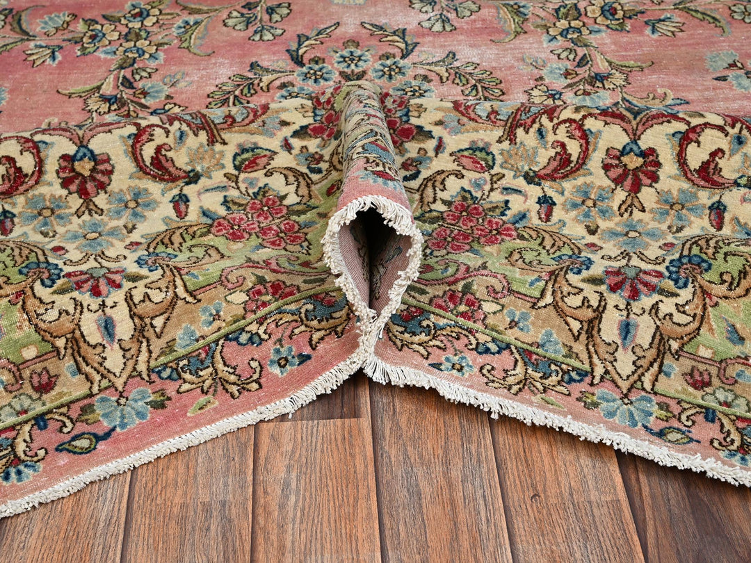 12'4" x 18'4" Vintage Hand Knotted Pink Wool Rectangle Oriental Rug - MOA1022544