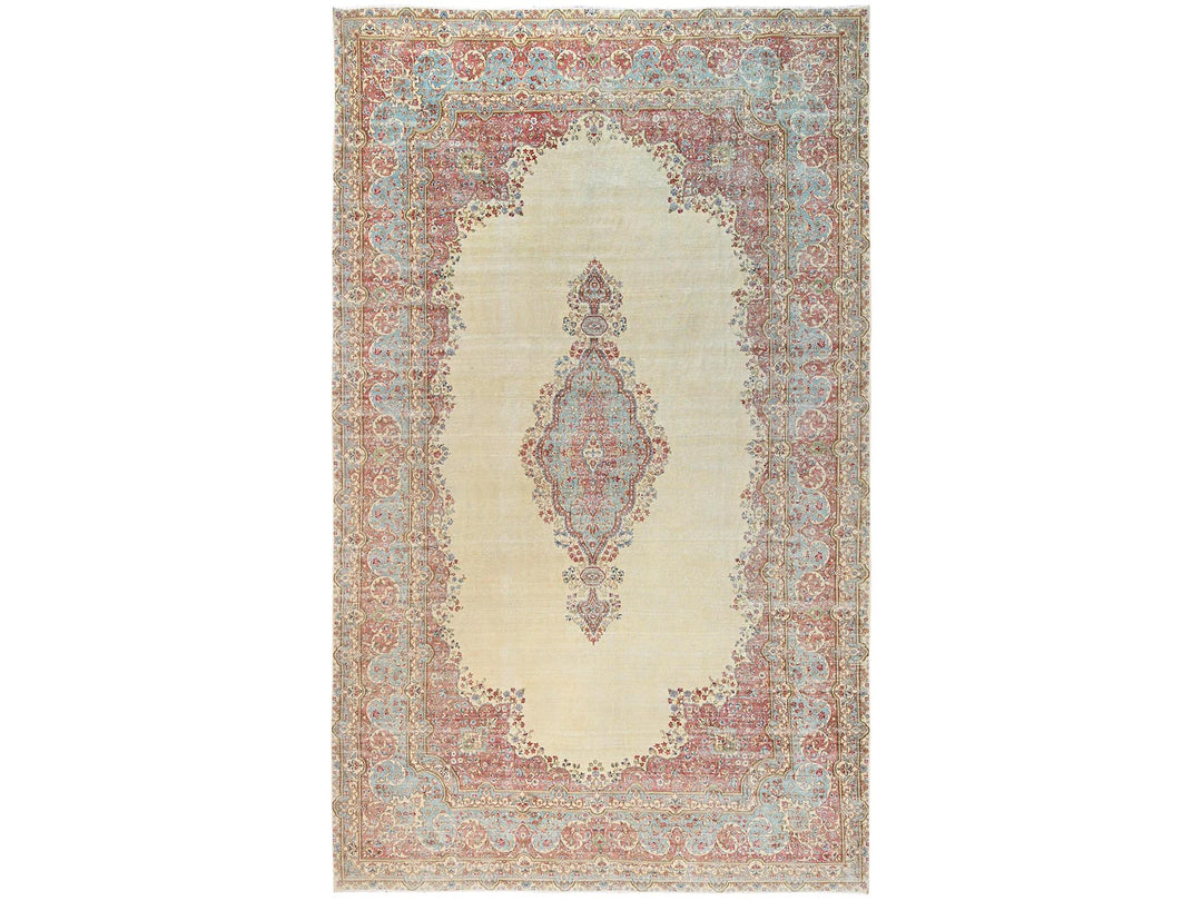 11'8" x 19'5" Vintage Hand Knotted Ivory Wool Rectangle Oriental Rug - MOA1022545
