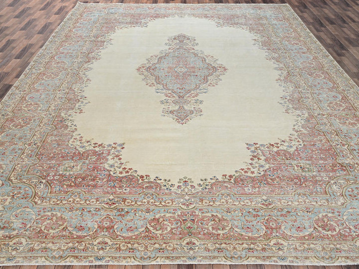 11'8" x 19'5" Vintage Hand Knotted Ivory Wool Rectangle Oriental Rug - MOA1022545