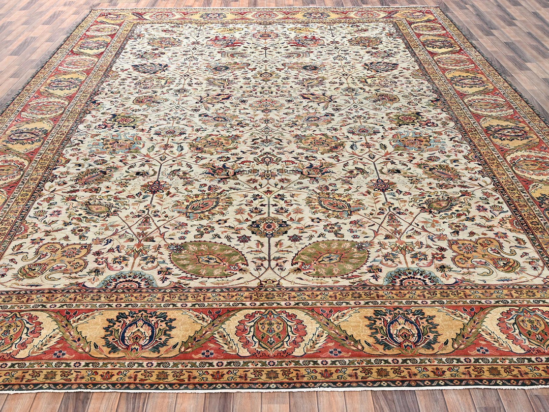 12'0" x 18'4" New Hand Knotted Ivory Wool Rectangle Oriental Rug - MOA1022546