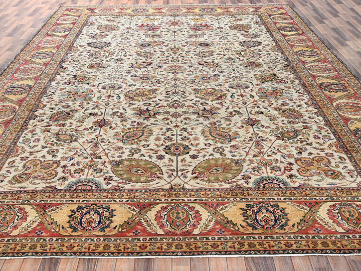 12'0" x 18'4" New Hand Knotted Ivory Wool Rectangle Oriental Rug - MOA1022546