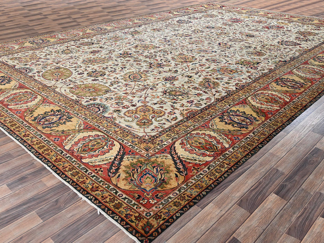 12'0" x 18'4" New Hand Knotted Ivory Wool Rectangle Oriental Rug - MOA1022546