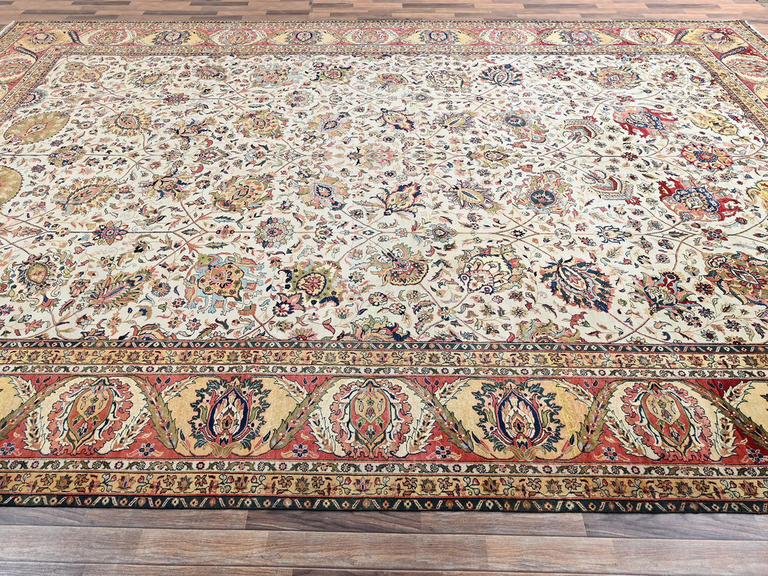 12'0" x 18'4" New Hand Knotted Ivory Wool Rectangle Oriental Rug - MOA1022546