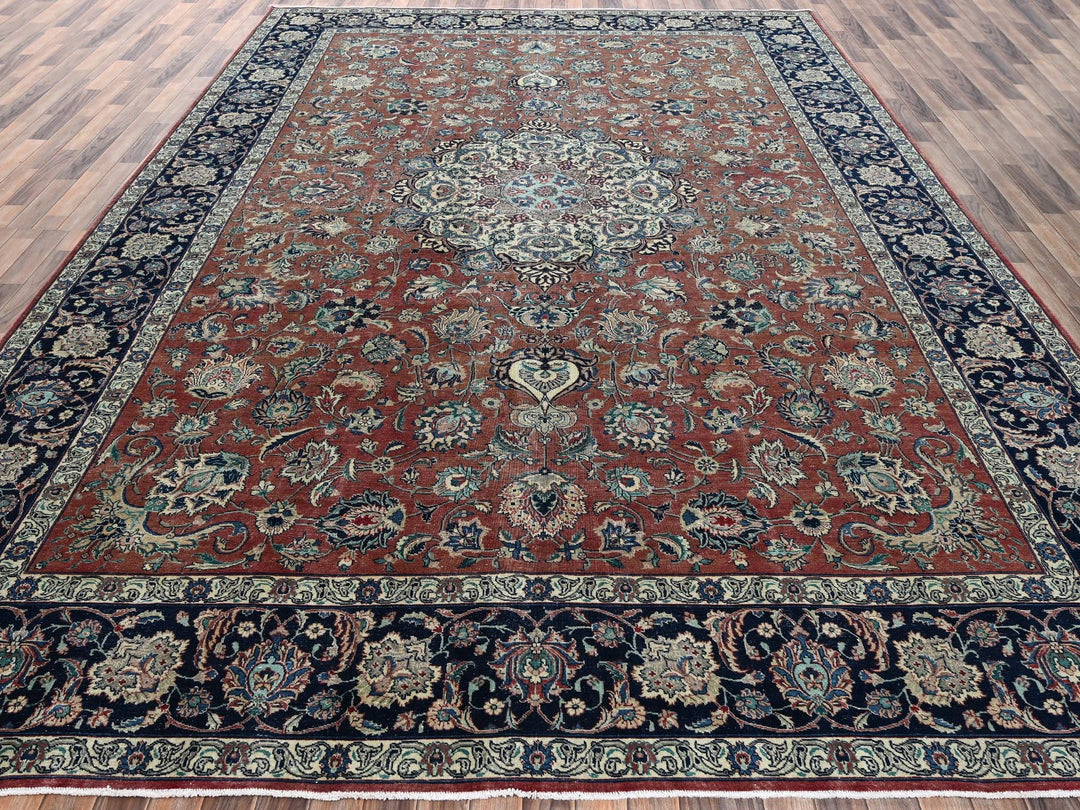 10'10" x 15'4" Vintage Hand Knotted Brown Wool Rectangle Oriental Rug - MOA1022547