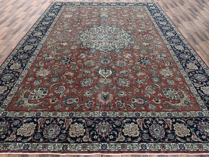 10'10" x 15'4" Vintage Hand Knotted Brown Wool Rectangle Oriental Rug - MOA1022547