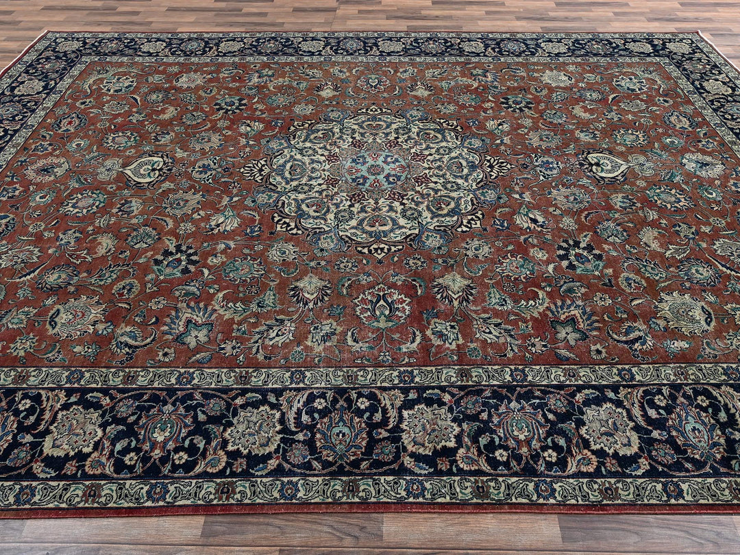 10'10" x 15'4" Vintage Hand Knotted Brown Wool Rectangle Oriental Rug - MOA1022547