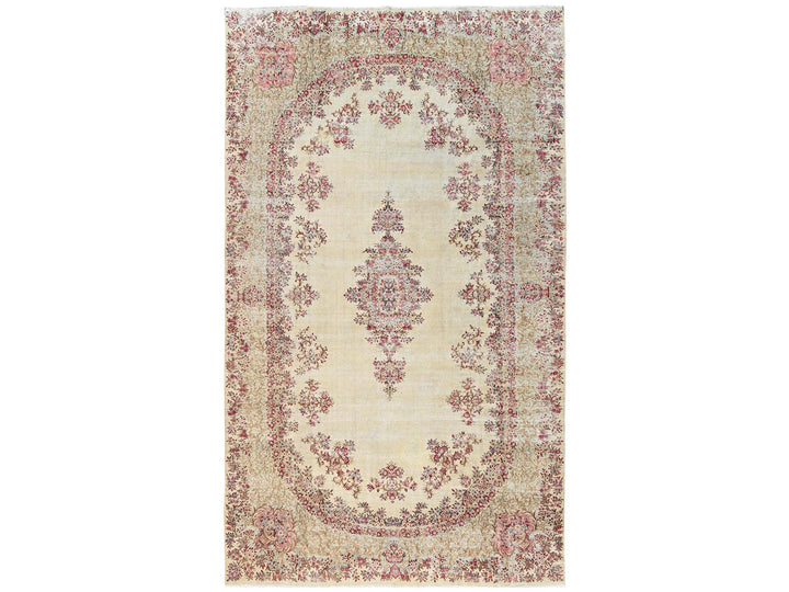 8'5" x 14'5" Vintage Hand Knotted Ivory Wool Rectangle Oriental Rug - MOA1022548