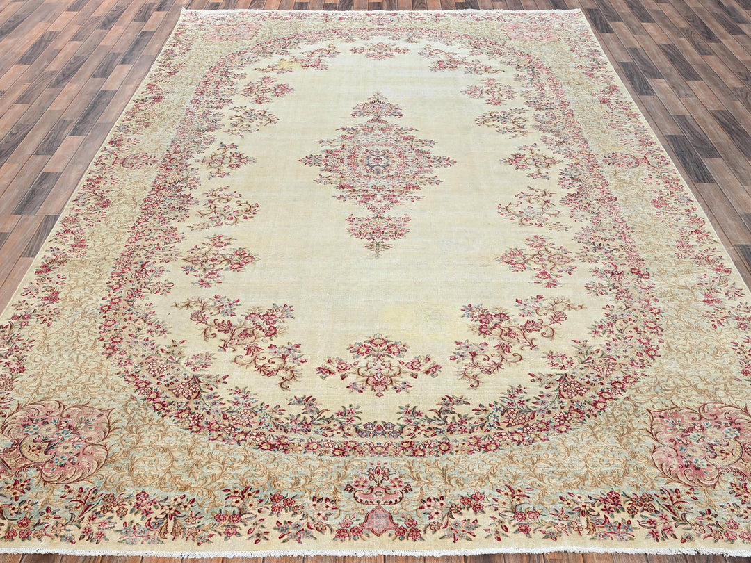 8'5" x 14'5" Vintage Hand Knotted Ivory Wool Rectangle Oriental Rug - MOA1022548