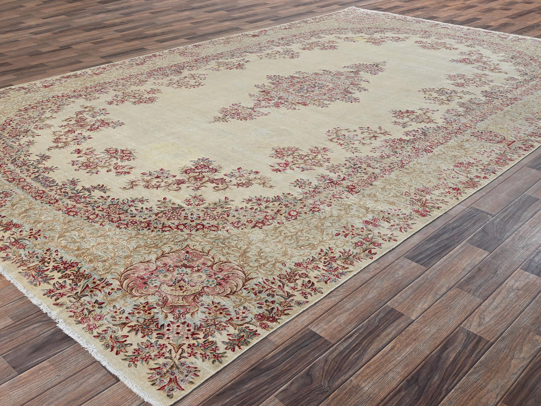 8'5" x 14'5" Vintage Hand Knotted Ivory Wool Rectangle Oriental Rug - MOA1022548