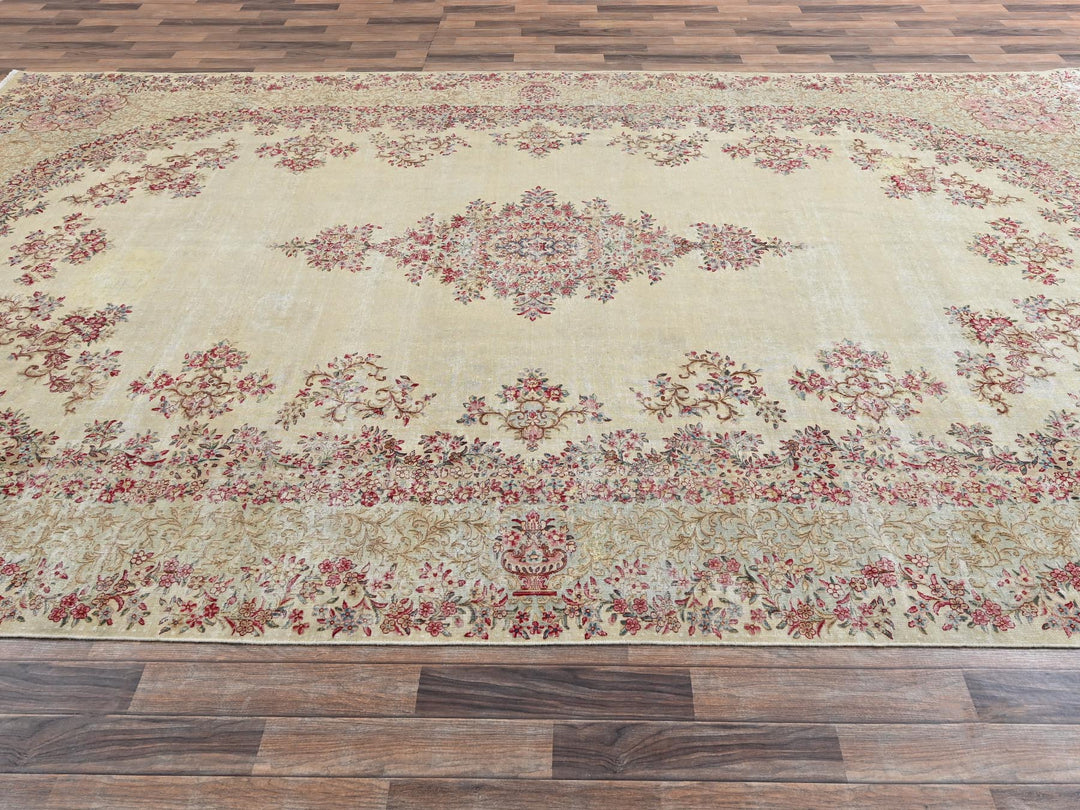 8'5" x 14'5" Vintage Hand Knotted Ivory Wool Rectangle Oriental Rug - MOA1022548