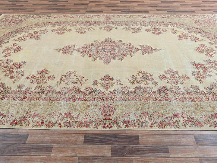 8'5" x 14'5" Vintage Hand Knotted Ivory Wool Rectangle Oriental Rug - MOA1022548