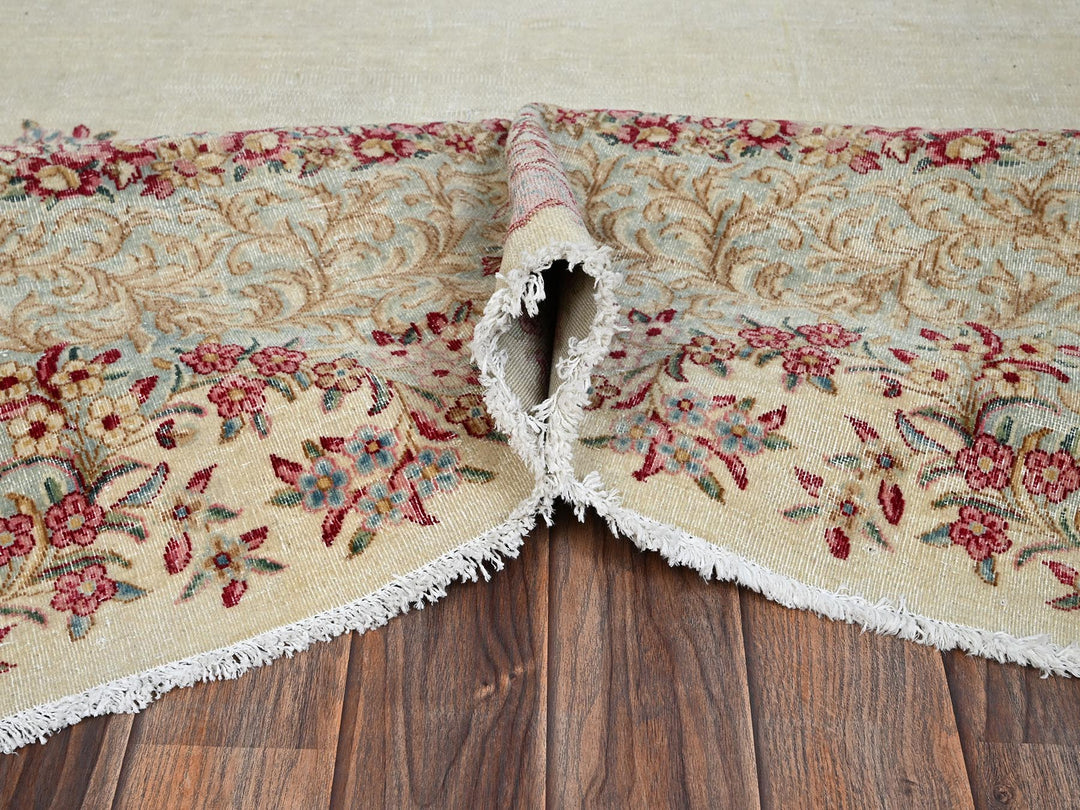 8'5" x 14'5" Vintage Hand Knotted Ivory Wool Rectangle Oriental Rug - MOA1022548