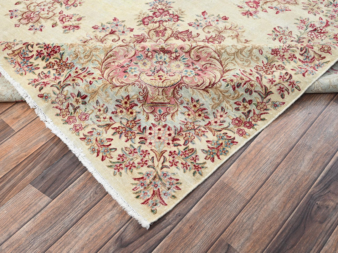 8'5" x 14'5" Vintage Hand Knotted Ivory Wool Rectangle Oriental Rug - MOA1022548