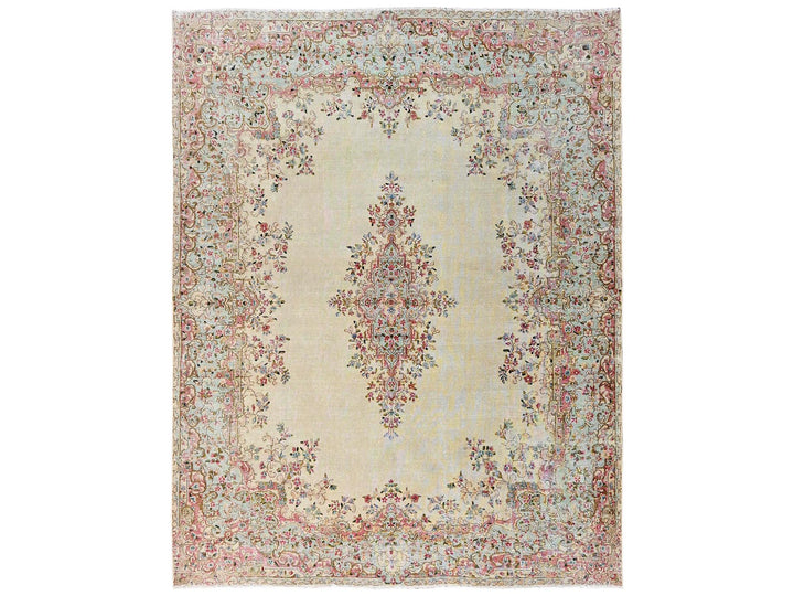 7'10" x 10'0" Vintage Hand Knotted Ivory Wool Rectangle Oriental Rug - MOA1022550