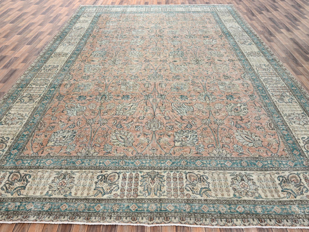 11'5" x 16'0" Vintage Hand Knotted Pink Wool Rectangle Oriental Rug - MOA1022552
