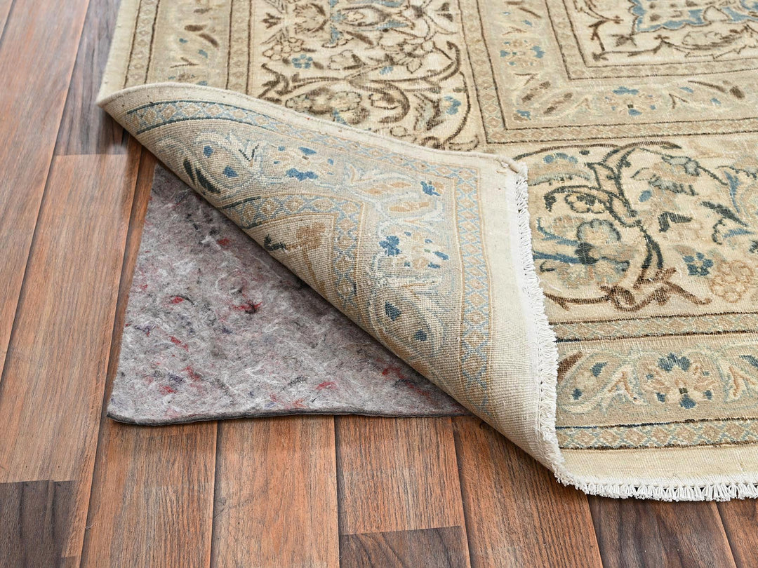 9'7" x 13'3" Vintage Hand Knotted Ivory Wool & Silk Rectangle Oriental Rug - MOA1022556