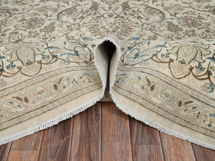 9'7" x 13'3" Vintage Hand Knotted Ivory Wool & Silk Rectangle Oriental Rug - MOA1022556
