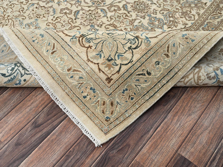 9'7" x 13'3" Vintage Hand Knotted Ivory Wool & Silk Rectangle Oriental Rug - MOA1022556