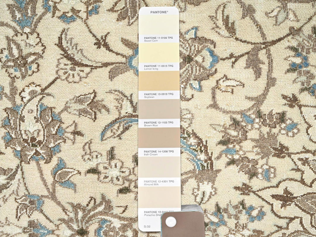 9'7" x 13'3" Vintage Hand Knotted Ivory Wool & Silk Rectangle Oriental Rug - MOA1022556