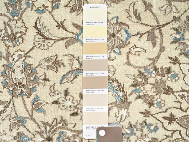 9'7" x 13'3" Vintage Hand Knotted Ivory Wool & Silk Rectangle Oriental Rug - MOA1022556