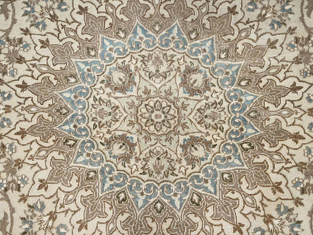 9'7" x 13'3" Vintage Hand Knotted Ivory Wool & Silk Rectangle Oriental Rug - MOA1022556