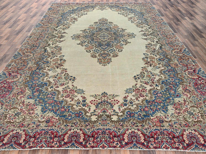10'2" x 15'10" Vintage Hand Knotted Ivory Wool Rectangle Oriental Rug - MOA1022557