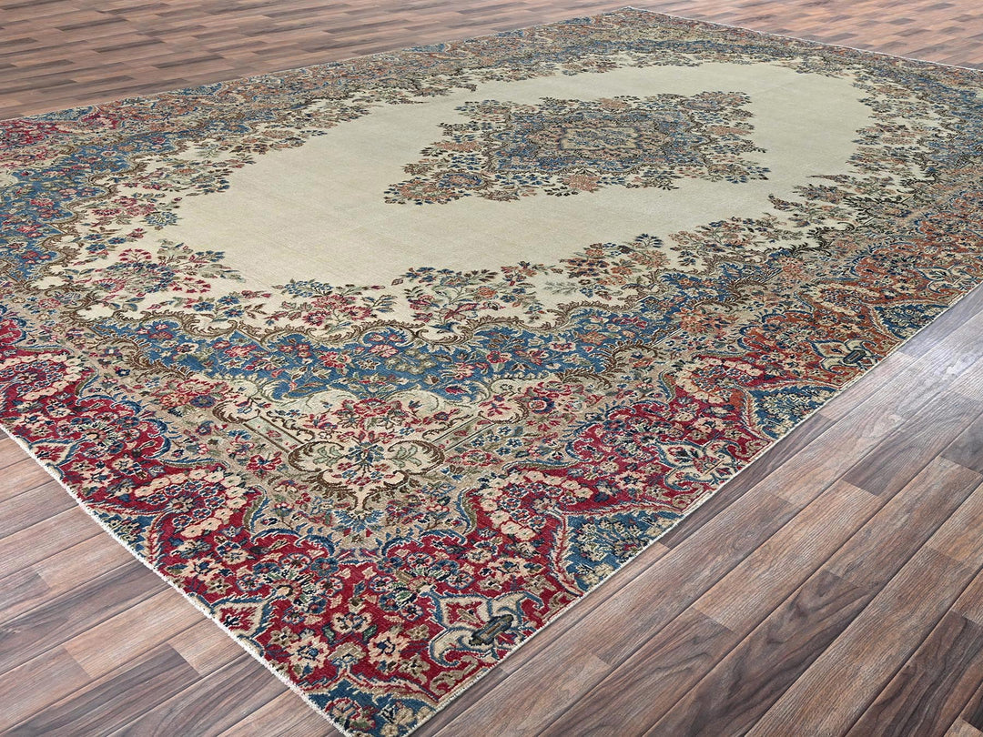 10'2" x 15'10" Vintage Hand Knotted Ivory Wool Rectangle Oriental Rug - MOA1022557
