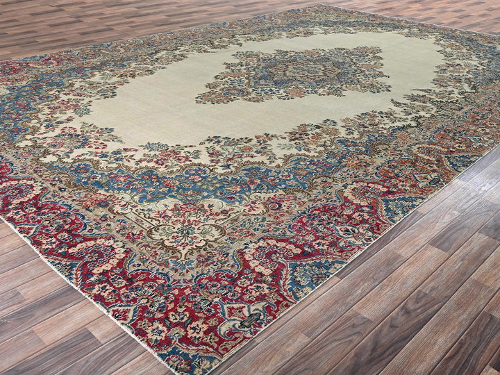 10'2" x 15'10" Vintage Hand Knotted Ivory Wool Rectangle Oriental Rug - MOA1022557