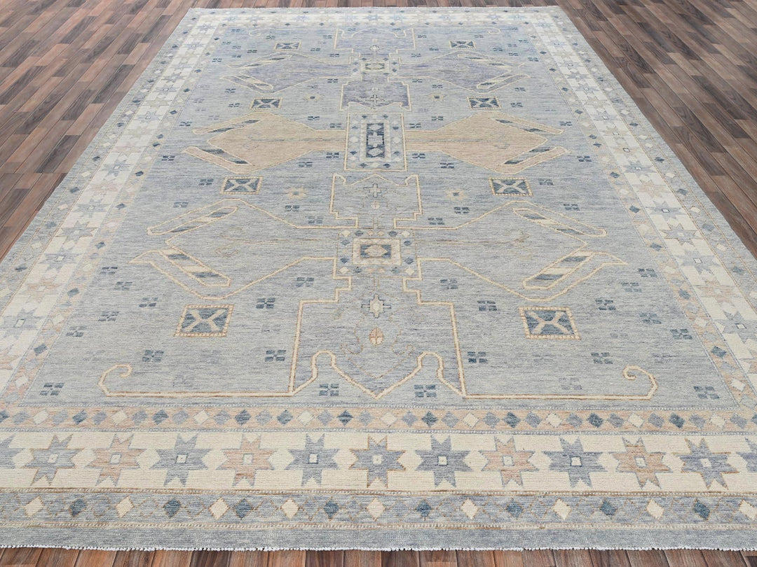 9'11" x 14'1" New Hand Knotted Grey Wool Rectangle Oriental Rug - MOA1022560