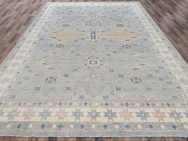 9'11" x 14'1" New Hand Knotted Grey Wool Rectangle Oriental Rug - MOA1022560