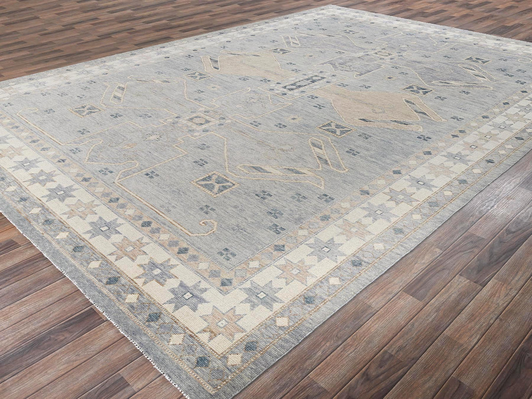 9'11" x 14'1" New Hand Knotted Grey Wool Rectangle Oriental Rug - MOA1022560