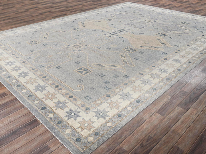 9'11" x 14'1" New Hand Knotted Grey Wool Rectangle Oriental Rug - MOA1022560