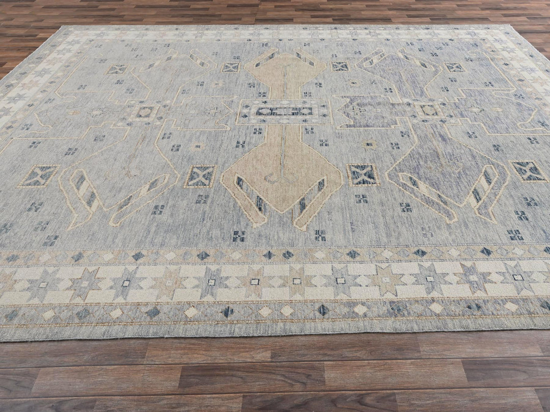 9'11" x 14'1" New Hand Knotted Grey Wool Rectangle Oriental Rug - MOA1022560
