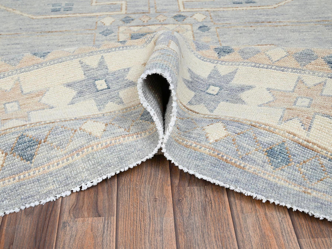 9'11" x 14'1" New Hand Knotted Grey Wool Rectangle Oriental Rug - MOA1022560