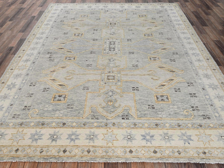 8'0" x 10'2" New Hand Knotted Grey Wool Rectangle Oriental Rug - MOA1022561