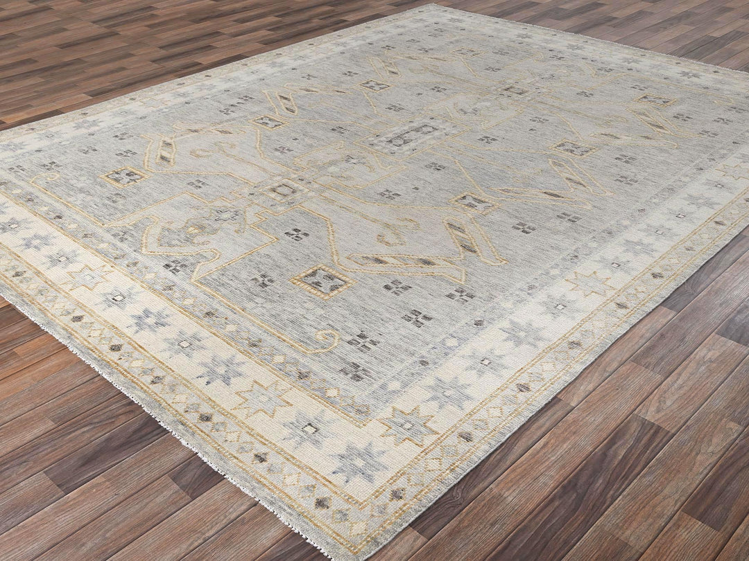 8'0" x 10'2" New Hand Knotted Grey Wool Rectangle Oriental Rug - MOA1022561