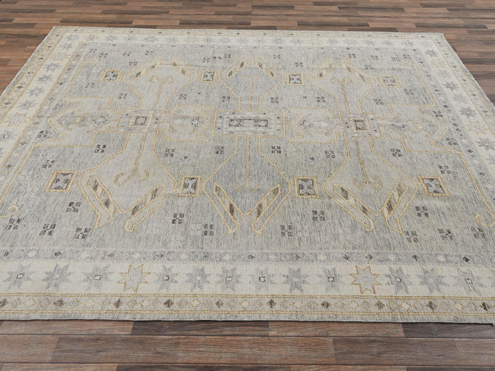 8'0" x 10'2" New Hand Knotted Grey Wool Rectangle Oriental Rug - MOA1022561