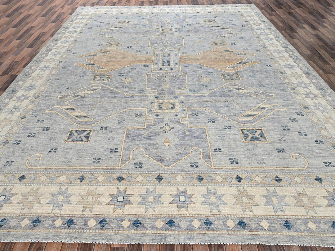 11'8" x 14'11" New Hand Knotted Grey Wool Rectangle Oriental Rug - MOA1022562