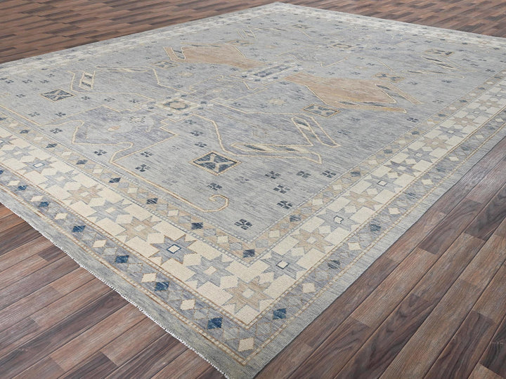 11'8" x 14'11" New Hand Knotted Grey Wool Rectangle Oriental Rug - MOA1022562