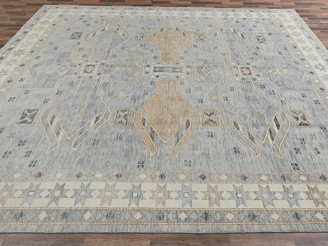 11'8" x 14'11" New Hand Knotted Grey Wool Rectangle Oriental Rug - MOA1022562