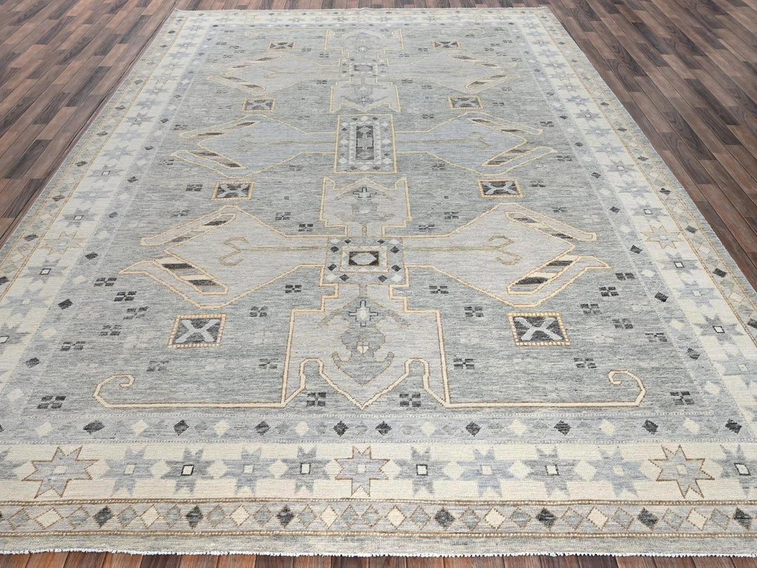 9'9" x 13'10" New Hand Knotted Grey Wool Rectangle Oriental Rug - MOA1022563