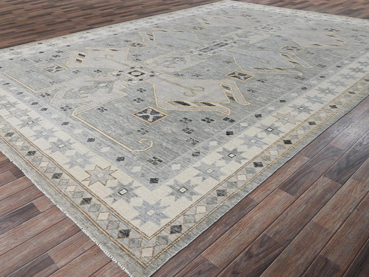 9'9" x 13'10" New Hand Knotted Grey Wool Rectangle Oriental Rug - MOA1022563