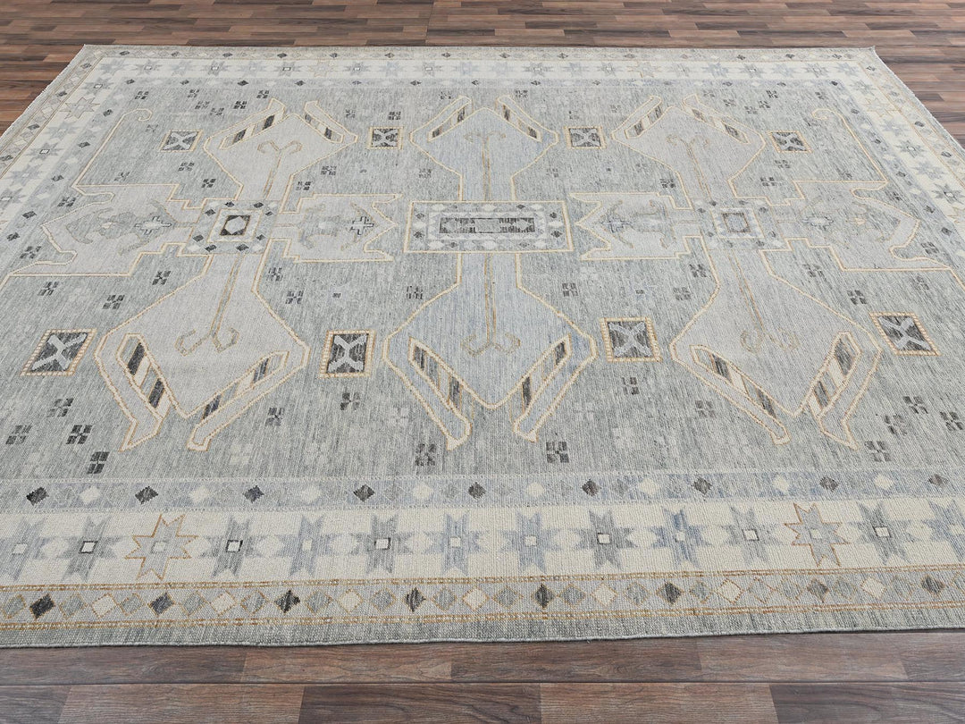 9'9" x 13'10" New Hand Knotted Grey Wool Rectangle Oriental Rug - MOA1022563