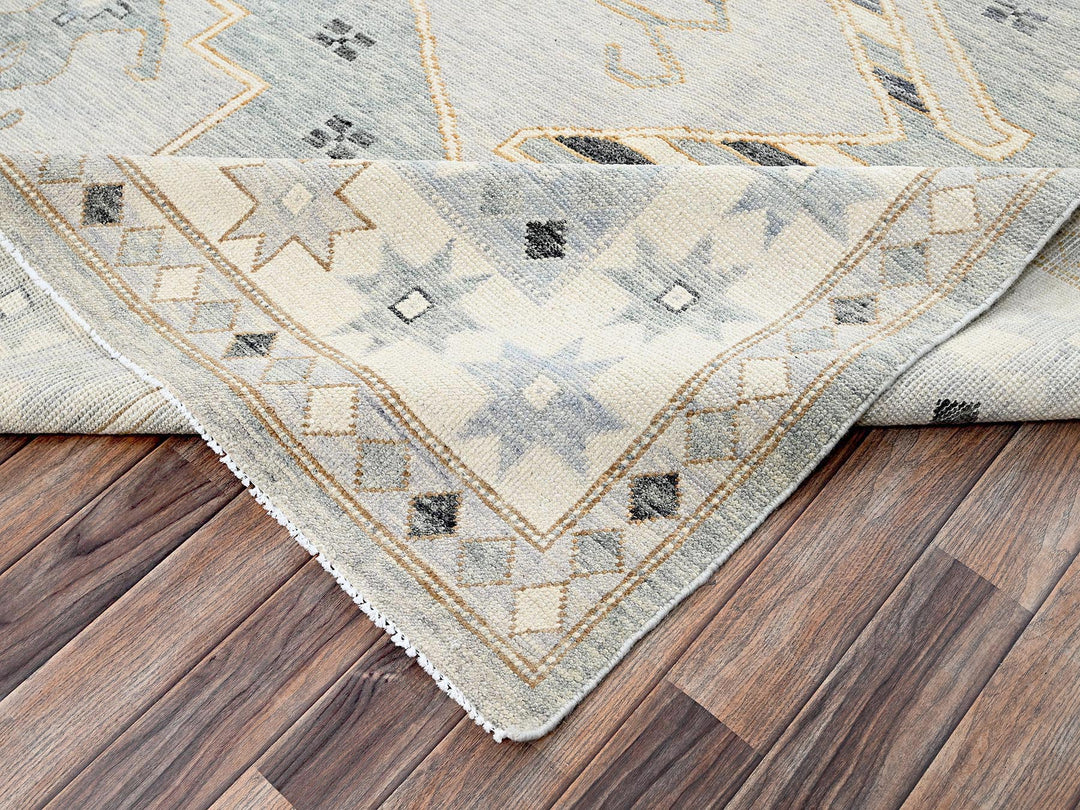 9'9" x 13'10" New Hand Knotted Grey Wool Rectangle Oriental Rug - MOA1022563