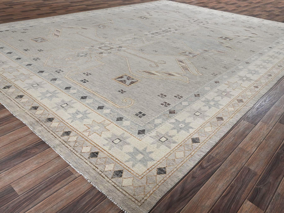 11'6" x 14'10" New Hand Knotted Grey Wool Rectangle Oriental Rug - MOA1022565